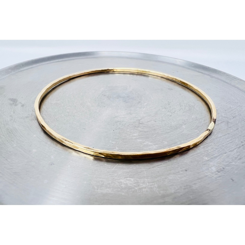 14k Yellow Gold Thin Hammered Bangle Bracelet Textured Stackable Minimalist